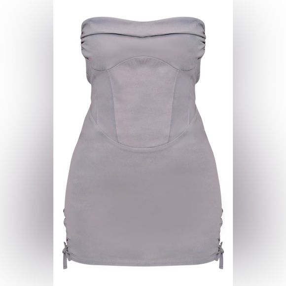 Petite Grey Loose Up Detail Fitted Bodycon Dress - Picture 4 of 4